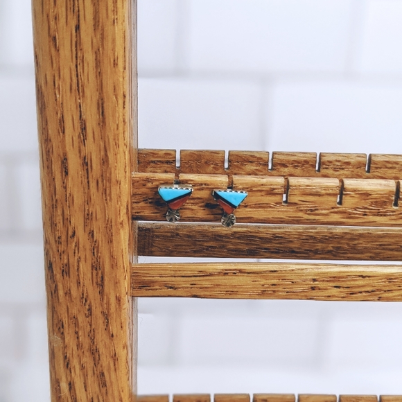 Vintage Southwest silver & turquoise stud post earrings - Picture 2 of 6